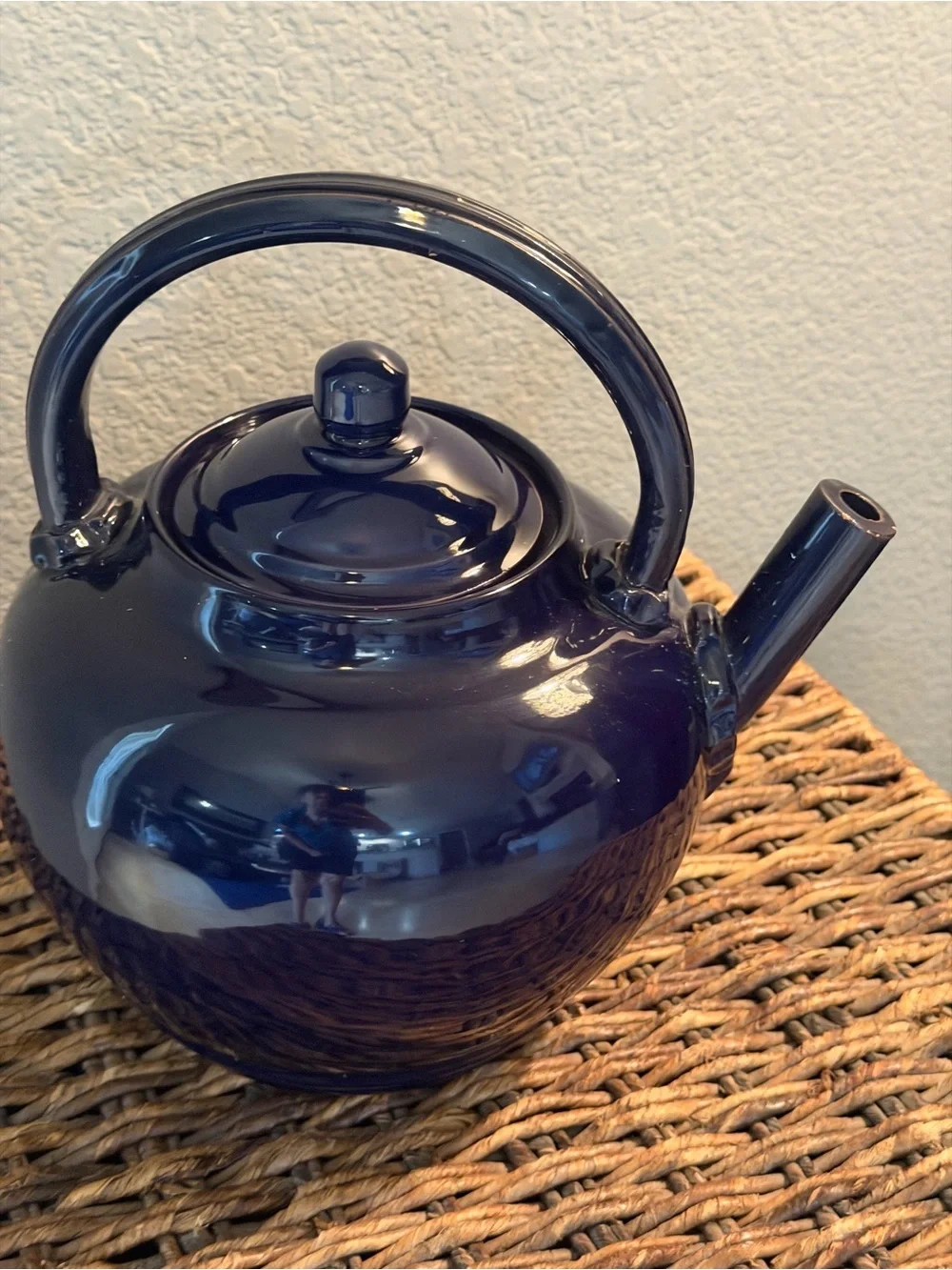 Made in Italy Cobalt Blue Ceramic Teapot Kettle Raised Fruit Floral Decor
